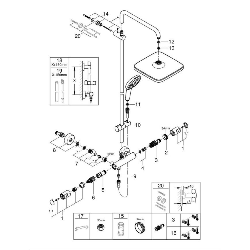 GROHE 266962431 - Tuš sustav VITALIO COMFORT 250 250 × 250 mm crni