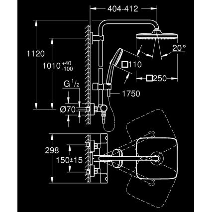GROHE 26697001 - Tuš sustav VITALIO COMFORT 250, 250 × 250 mm, sjajni krom