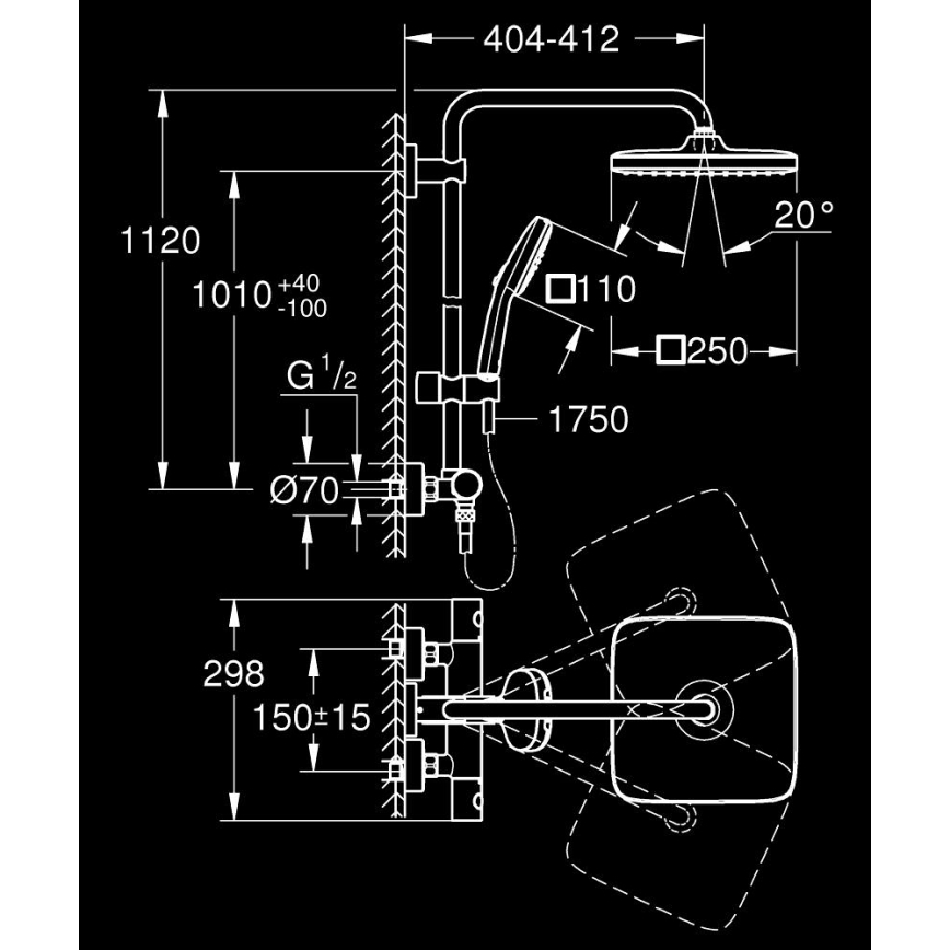 GROHE 26697001 - Tuš sustav VITALIO COMFORT 250, 250 × 250 mm, sjajni krom