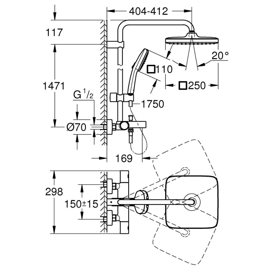 GROHE 26984001 - Tuš sustav VITALIO COMFORT 390 mm sjajni krom