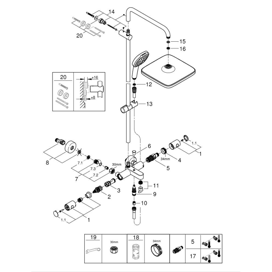 GROHE 269842431 - Tuš sustav VITALIO COMFORT 250 250 × 250 mm crna