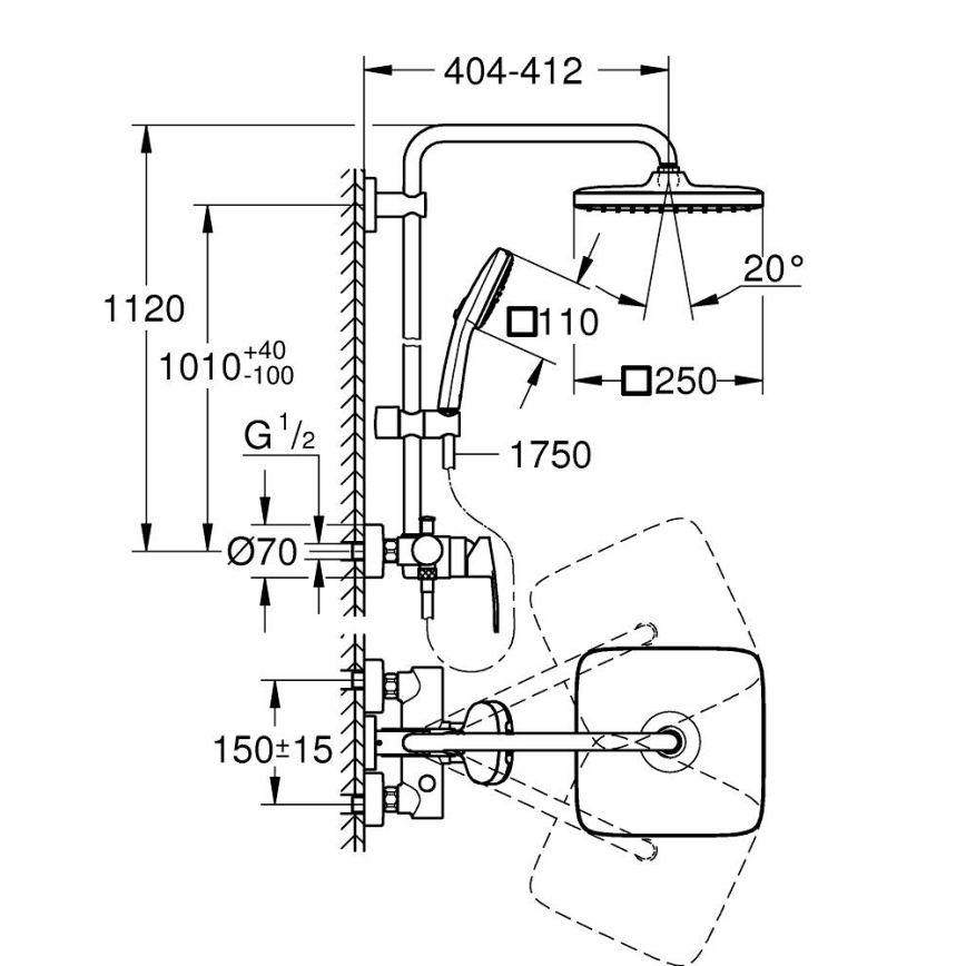 GROHE 26985001 - Sustav za tuširanje VITALIO COMFORT 250 250 × 250 mm sjajni krom