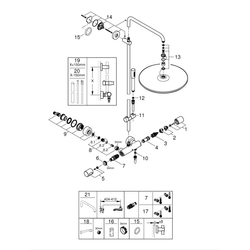 GROHE 27174001 - Tuš sustav RAINSHOWER SYSTEM 400, 450 mm, sjajni krom