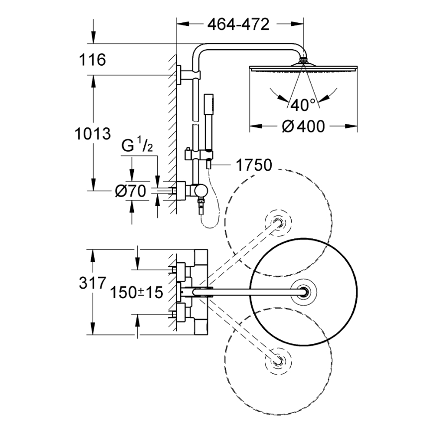GROHE 27174001 - Tuš sustav RAINSHOWER SYSTEM 400, 450 mm, sjajni krom