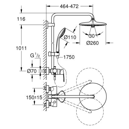 GROHE 27684001 - Tuš sustav VITALIO JOY 260 450 mm, sjajni krom