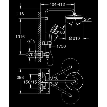 GROHE 27922001 - Set za tuširanje s termostatskom baterijom TEMPESTA COSMOPOLITAN 210 u sjajnom kromu