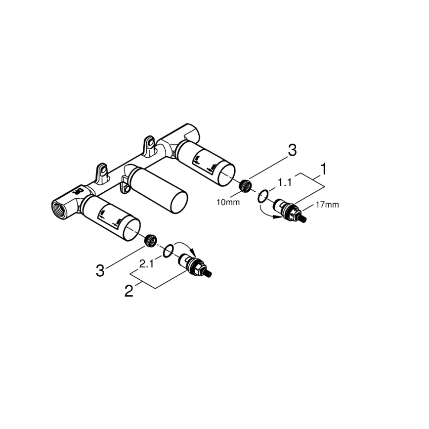 GROHE 29025002 - Univerzalno podžbukno kućište za umivaoničku bateriju s tri otvora, mesing