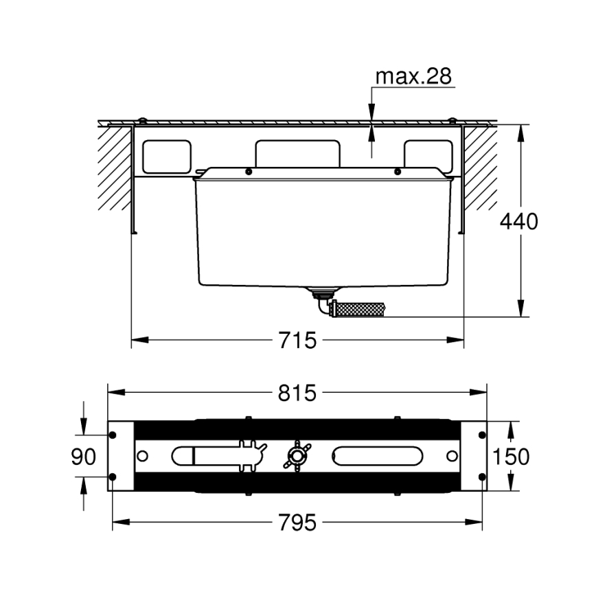 GROHE 29037000 - Ugradbeno tijelo za miješalicu za kadu s otvorom Ø 45 mm, sjajni krom