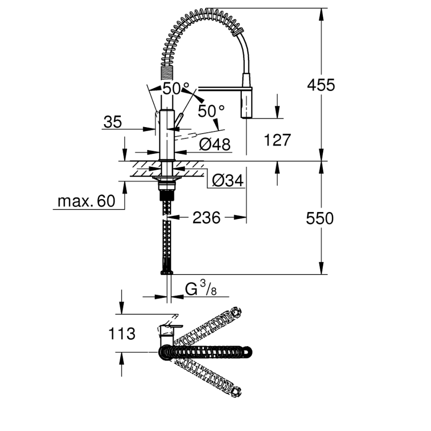 GROHE 30361000 - Kuhinjska slavina GET 455 mm, sjajni krom