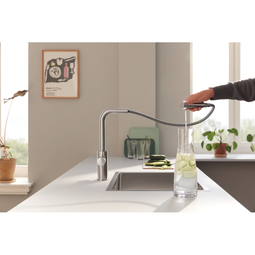 GROHE 30590DC0 - Kuhinjska miješalica s izvlačivom mlaznicom BLUE PURE, nehrđajući čelik