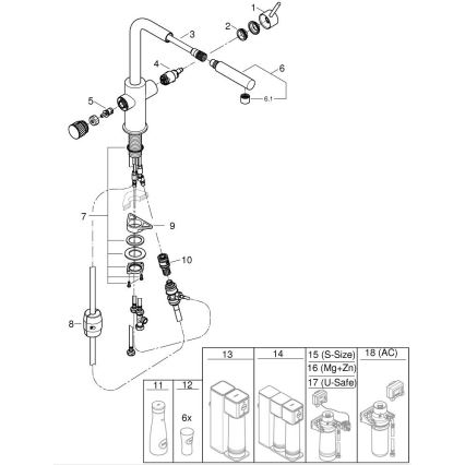 GROHE 30590DC0 - Kuhinjska miješalica s izvlačivom mlaznicom BLUE PURE, nehrđajući čelik
