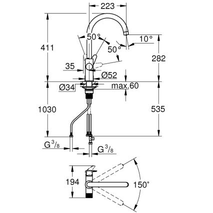GROHE 30592000 - Kuhinjska slavina BLUE PURE StartCurve 411 mm sjajni krom