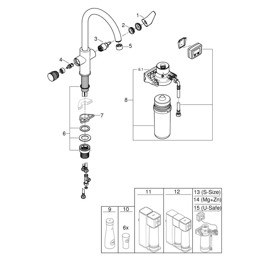 GROHE 30593000 - Kuhinjska miješalica BLUE PURE C, C-izljev, sjajni krom