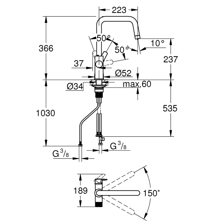 GROHE 30595000 - Kuhinjska slavina BLUE PURE Start 366 mm, sjajni krom