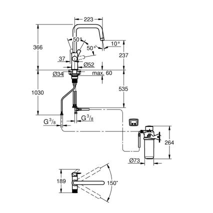 GROHE 30596000 - Kuhinjska miješalica BLUE PURE s integriranim filtrom, sjajni krom