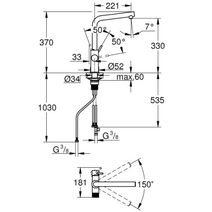 GROHE 30600000 - Kuhinjska miješalica BLUE PURE, L-izljev, sjajni krom