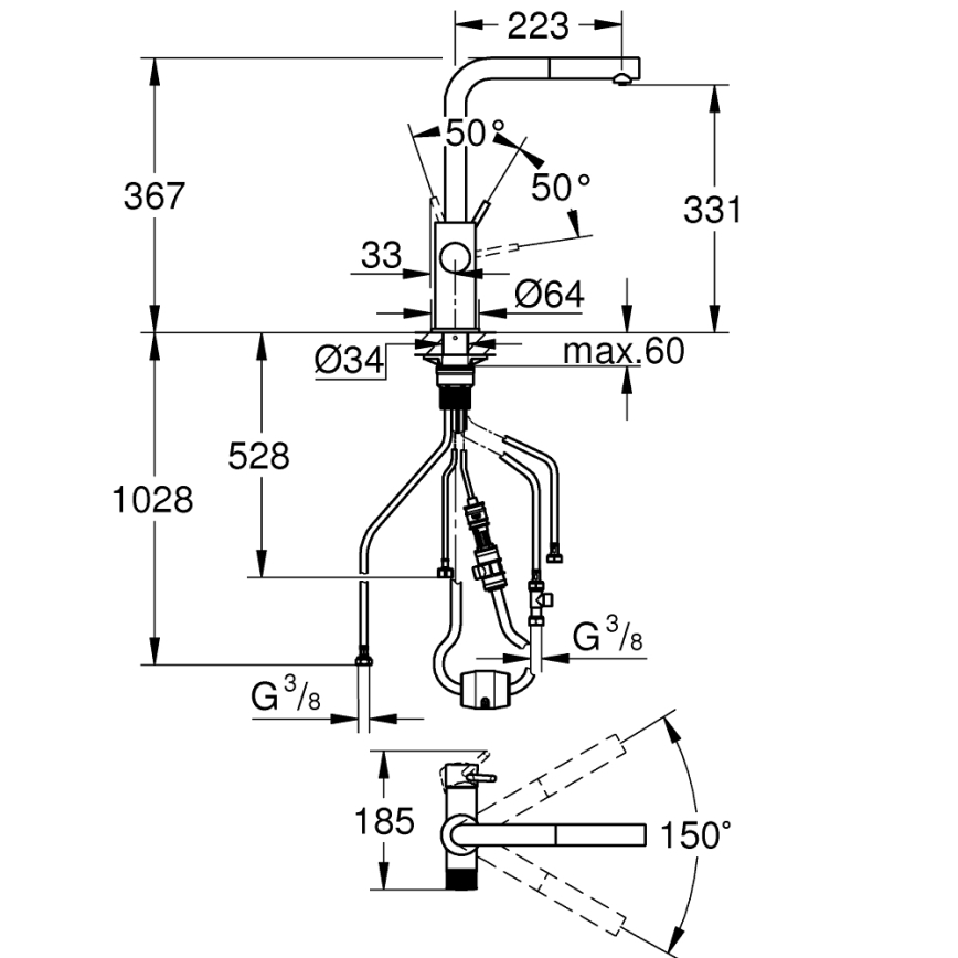 GROHE 30601DC0 - Kuhinjska slavina BLUE PURE s izvlačivom ručicom, od nehrđajućeg čelika