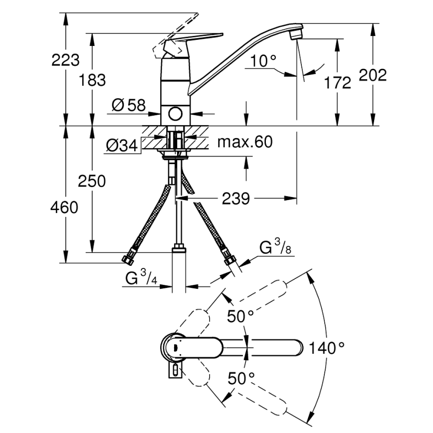 GROHE 31161000 - Kuhinjska slavina EUROSMART COSMOPOLITAN 140° sjajni krom