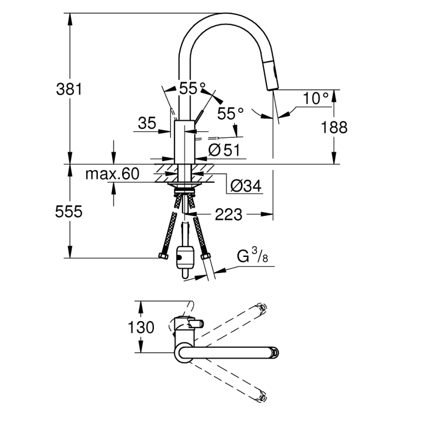 GROHE 31481001 - Kuhinjska miješalica EUROSMART COSMOPOLITAN sjajni krom