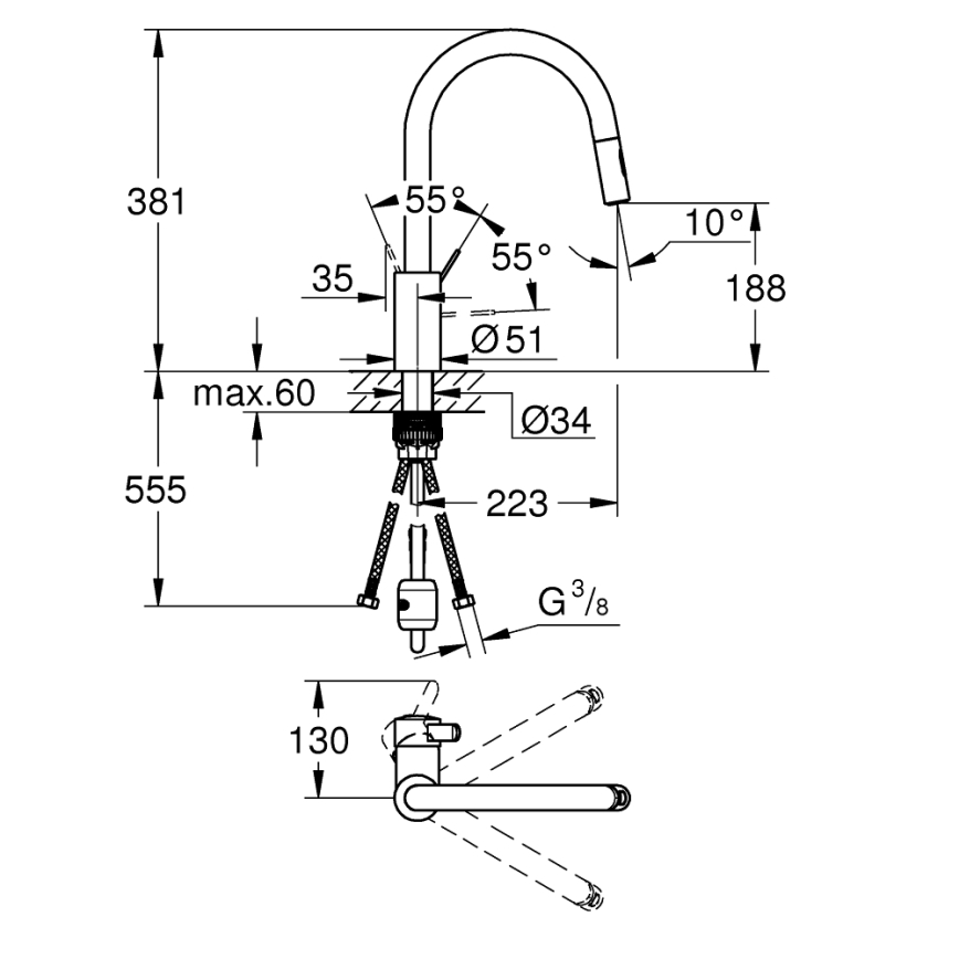 GROHE 31481001 - Kuhinjska miješalica EUROSMART COSMOPOLITAN sjajni krom