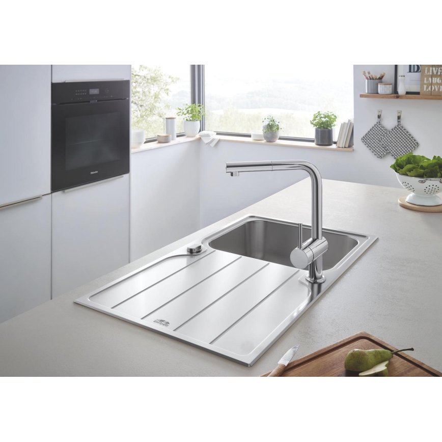 GROHE 31573SD1 -Set kuhinjskog sudopera K500 s ocjeđivačem i miješalicom A 86×50 cm inox