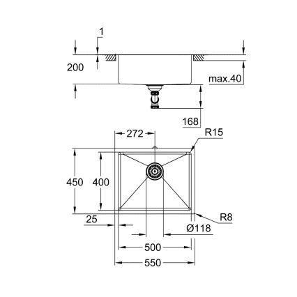 GROHE 31574DL1 - Kuhinjski sudoper K700U 550 x 450 mm bakreni