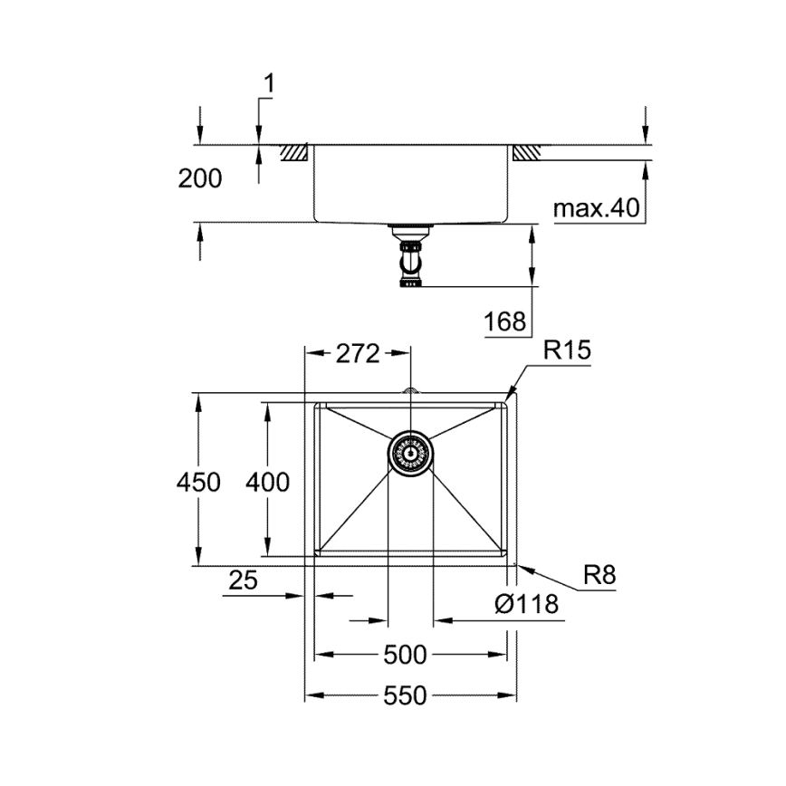 GROHE 31574GN1 - Kuhinjski sudoper K700U 550 x 450 mm zlatni