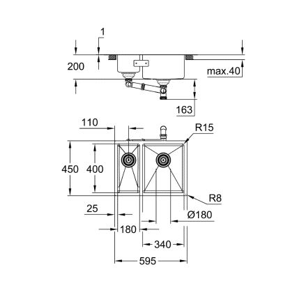 GROHE 31576SD1 - Kuhinjski sudoper K700U 595 × 450 mm nehrđajući čelik