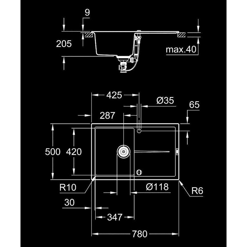 GROHE 31639AP0 - Sudoper K400 780 × 500 mm kamen/crna