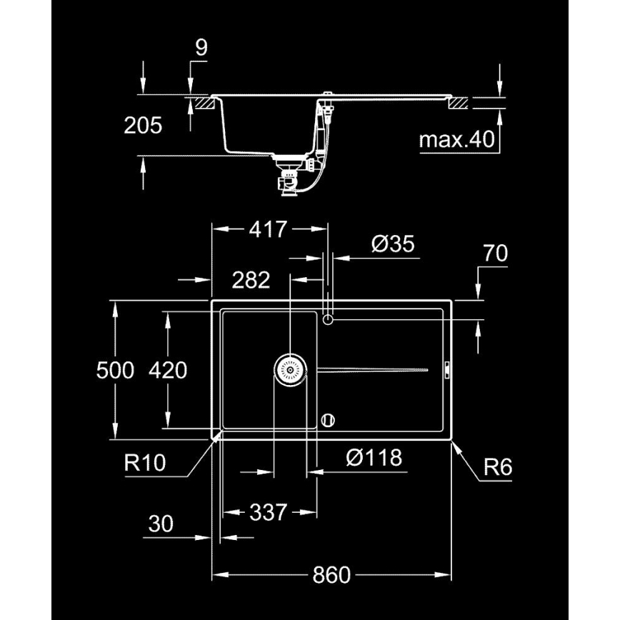 GROHE 31640AP0 - Kompozitni sudoper K400 860 × 500 mm crni