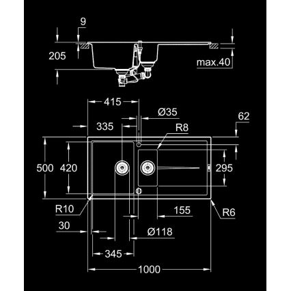 GROHE 31642AP0 - Kompozitni sudoper K400 1000 × 500 mm crni