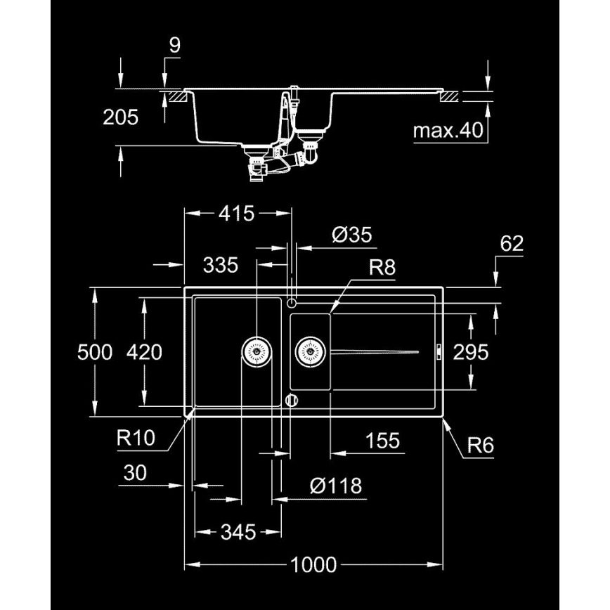 GROHE 31642AP0 - Kompozitni sudoper K400 1000 × 500 mm crni