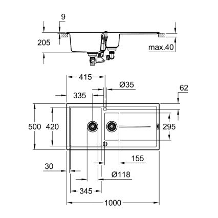 GROHE 31642AP0 - Sudoper K400 1000 × 500 mm granit/crna