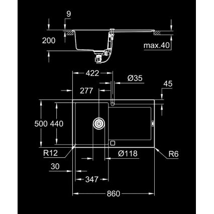 GROHE 31644AP0 - Kompozitni sudoper K500 860 × 500 mm crni