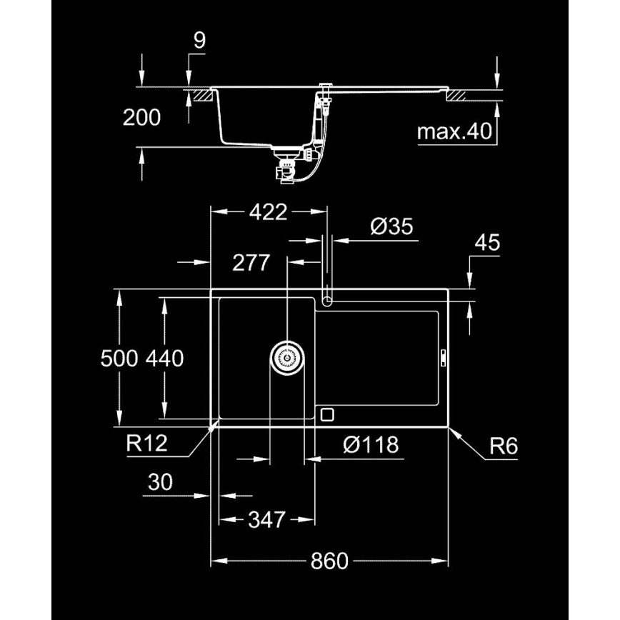 GROHE 31644AP0 - Kuhinjski sudoper K500 860 × 500 mm, granit/crna