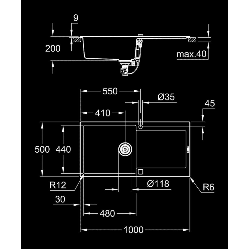 GROHE 31645AP0 - Sudoper K500 1000 × 500 mm kamen/crna