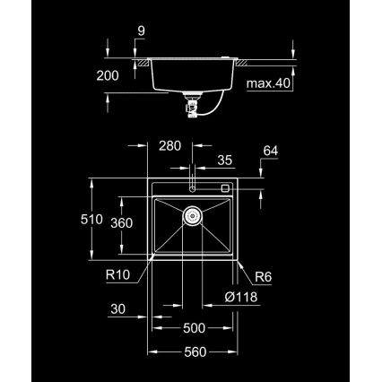 GROHE 31651AP0 - Kompozitni sudoper K700 560 × 510 mm crni