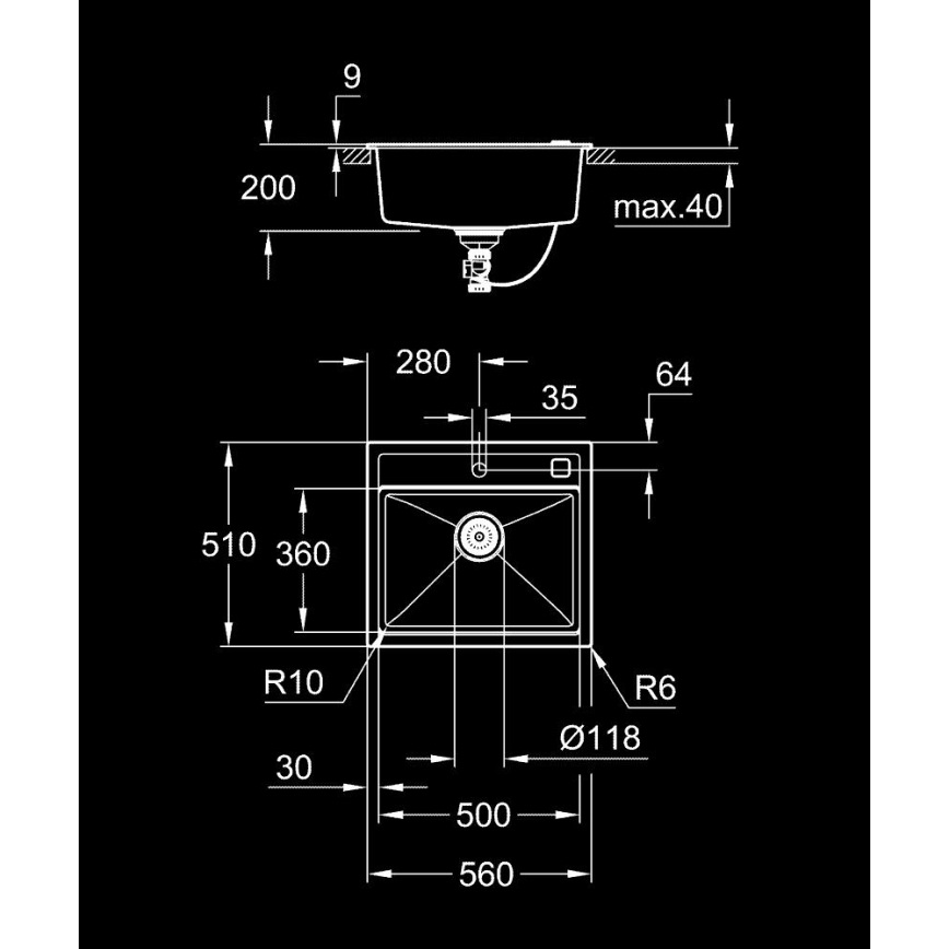 GROHE 31651AP0 - Kompozitni sudoper K700 560 × 510 mm crni