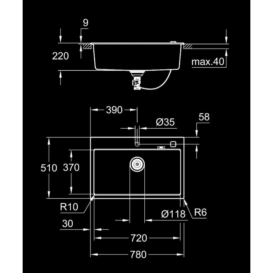 GROHE 31652AP0 - Kompozitni sudoper K700 780 × 510 mm crni