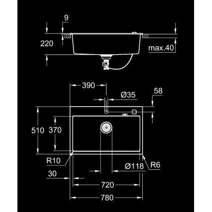 GROHE 31652AP0 - Kompozitni sudoper K700 780 × 510 mm granit/crna