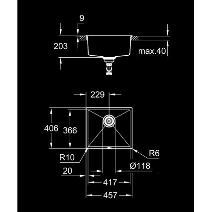 GROHE 31653AP0 - Sudoper K700U 457 × 406 mm kamen/crna