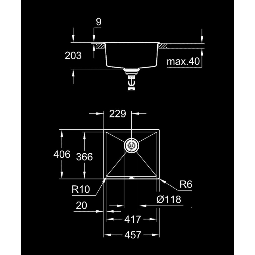GROHE 31653AP0 - Sudoper K700U 457 × 406 mm kamen/crna