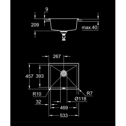 GROHE 31654AP0 - Kompozitni sudoper K700U 533 × 457 mm crni