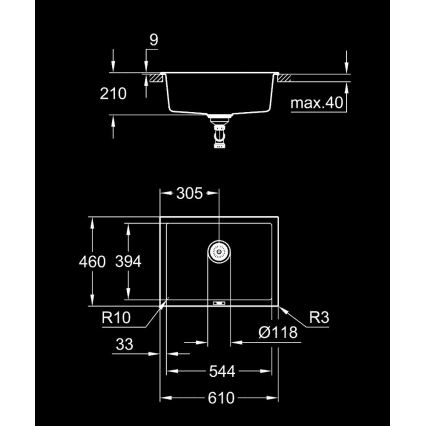 GROHE 31655AP0 - Kompozitni sudoper K700U 610 × 460 mm crni