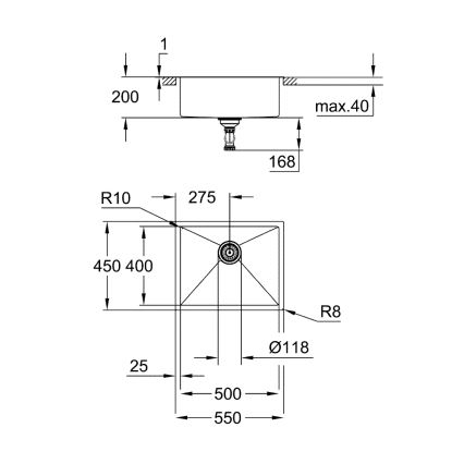 GROHE 31726SD0 - Kuhinjski sudoper K700 550 × 450 mm, nehrđajući čelik