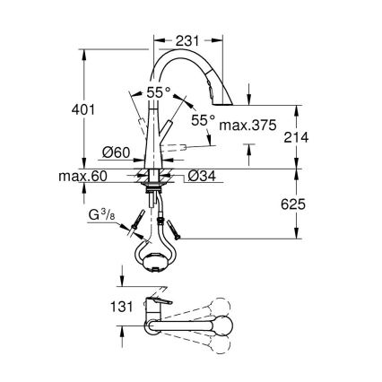GROHE 32294002 - Kuhinjska slavina ZEDRA 401 mm, sjajni krom