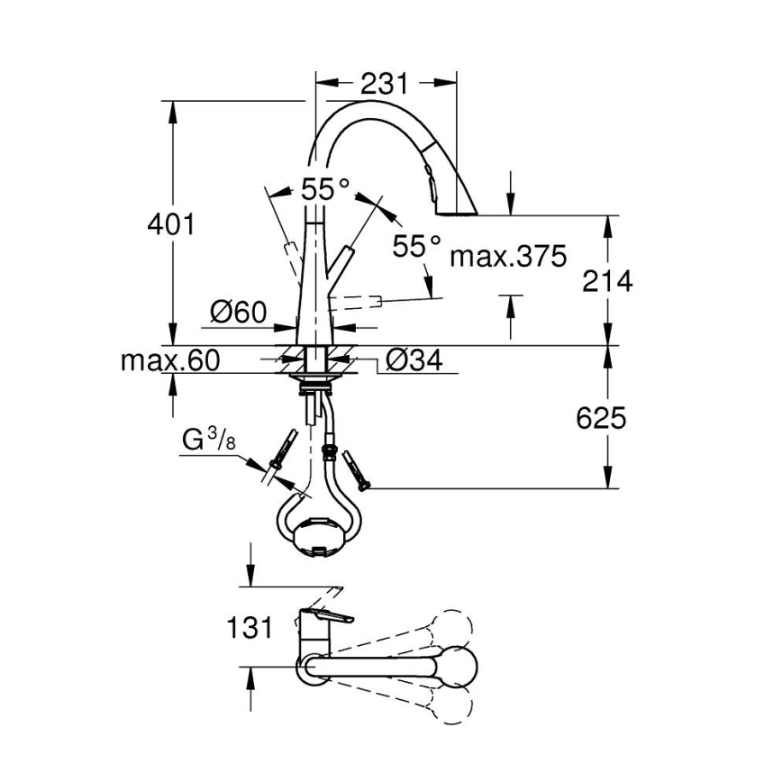 GROHE 32294DC2 - Kuhinjska miješalica ZEDRA od nehrđajućeg čelika