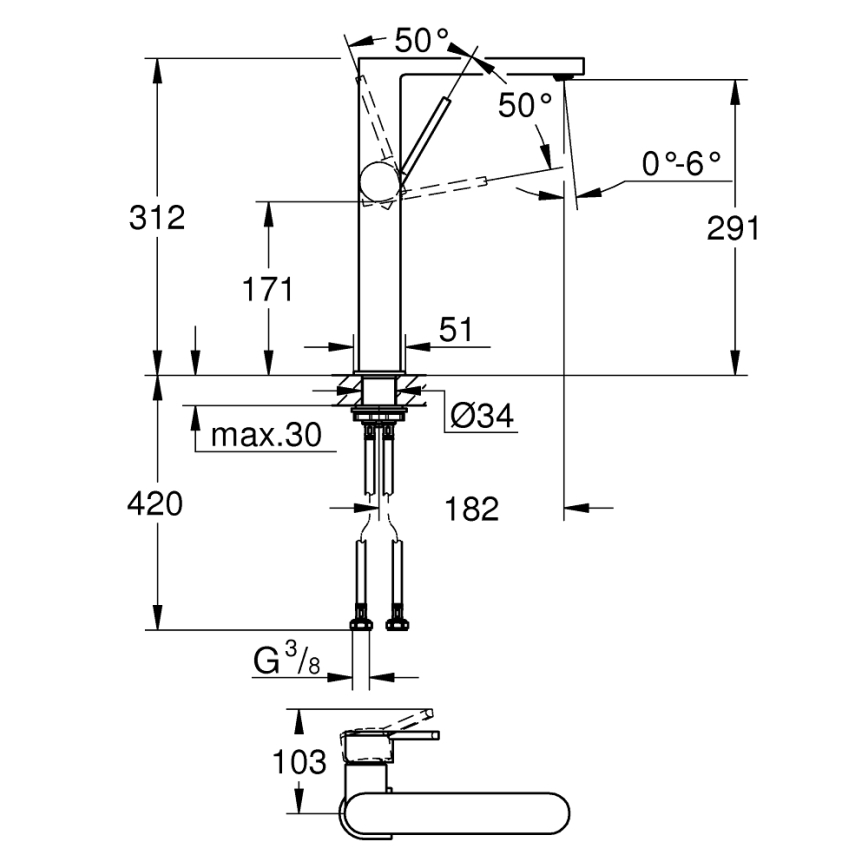 GROHE 32618003 - Baterija za umivaonik PLUS XL, sjajni krom