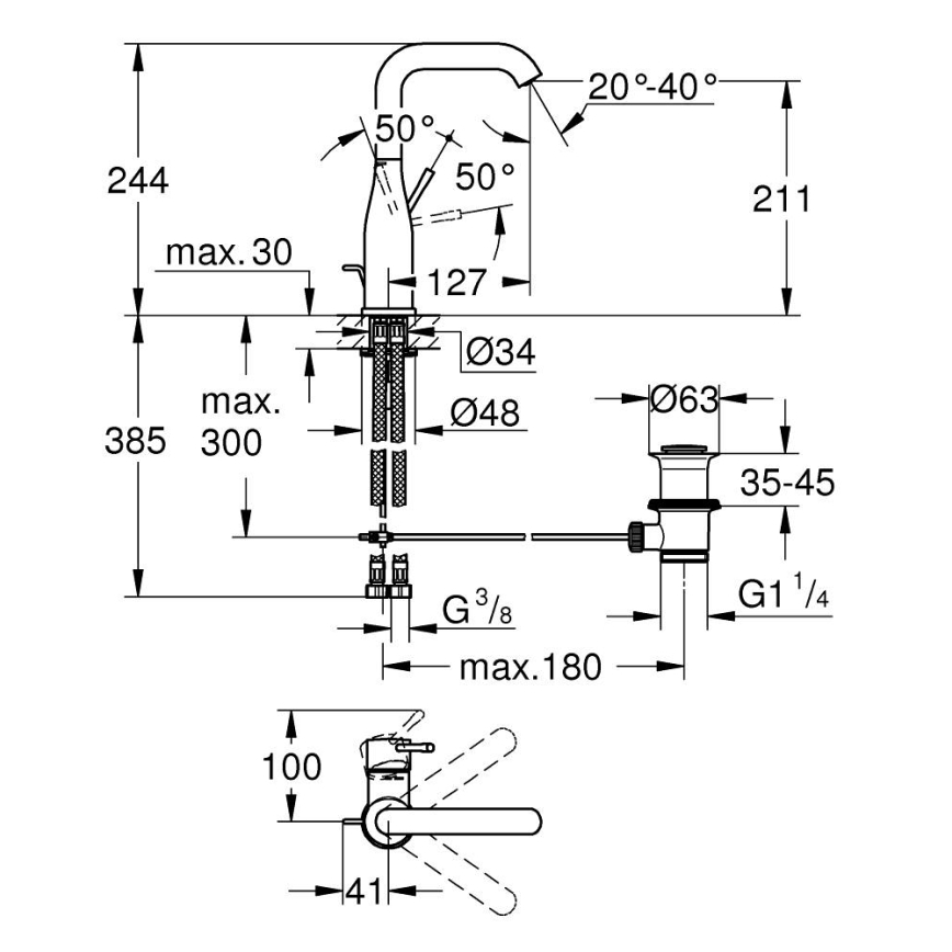 GROHE 32628DL1 - Baterija za umivaonik ESSENCE, veličina L, brončana