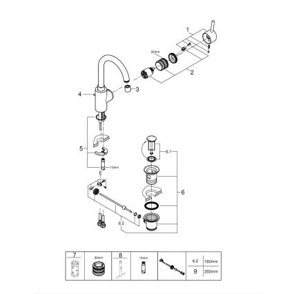 GROHE 32629002 - Baterija za umivaonik CONCETTO veličina L sjajni krom